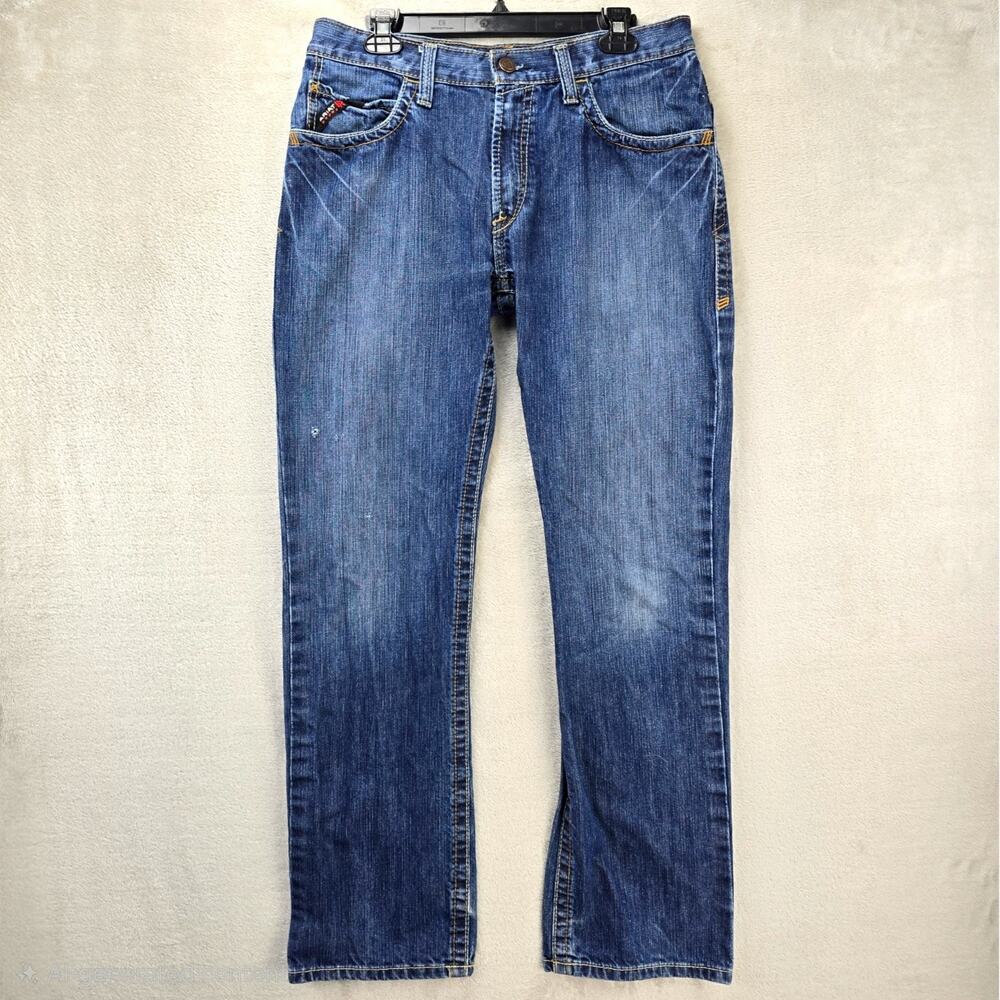 Ariat Work FR M4 Low Rise Boot Cut Jeans Mens 33x34 Blue Flame Resistant CAT 2